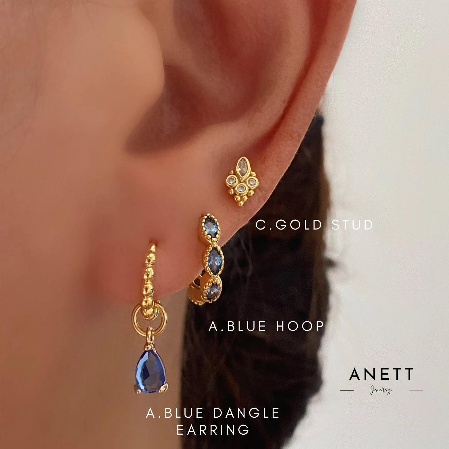 Elegant Gold Plated 925 Sterling Silver Blue Marquise Dangle Hoop Earrings - Perfect Gift for Her.