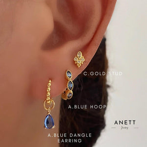 Elegant Gold Plated 925 Sterling Silver Blue Marquise Dangle Hoop Earrings - Perfect Gift for Her.