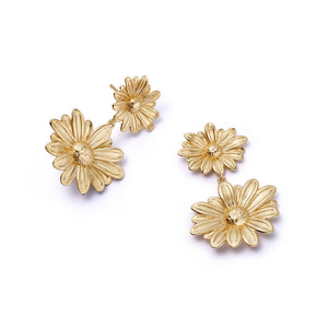 Double Daisy Flower Earrings 18Ct Gold Plate