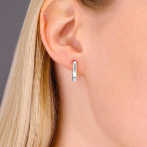 Stunning Handmade 14K White Gold Shiny Oval Huggie Hoop Earrings.