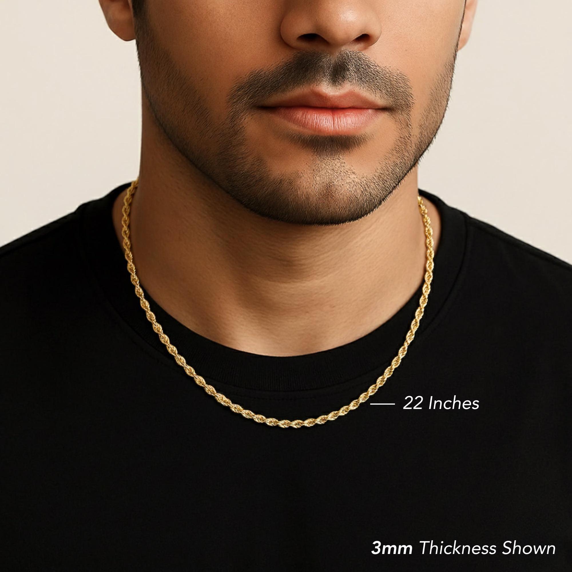 14K Gold Rope Chain Necklace – 925 Sterling Silver Dipped, Made in Italy.