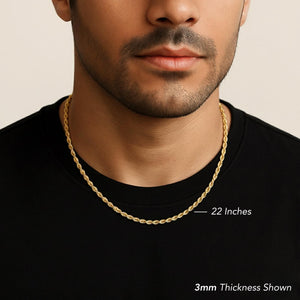 14K Gold Rope Chain Necklace – 925 Sterling Silver Dipped, Made in Italy.