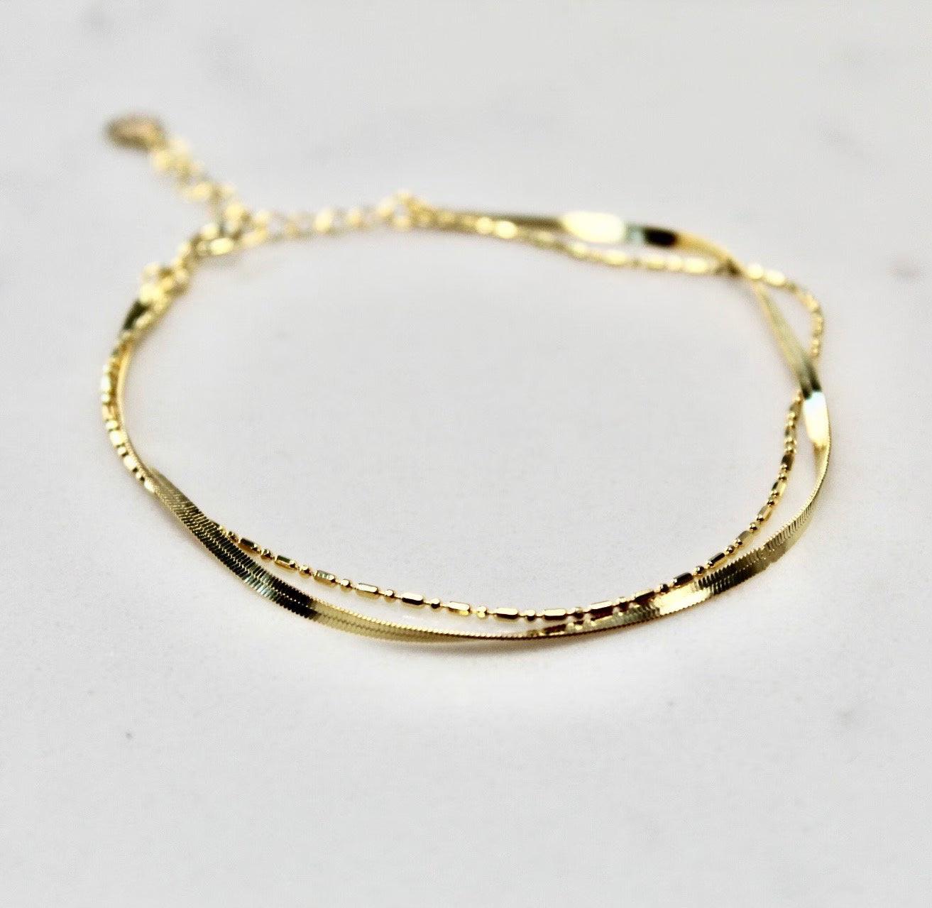 Elegant Gold Plated 925 Sterling Silver Double Chain Bracelet by Kiss London.