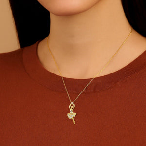 Exquisite 14K Yellow Gold Ballerina Pendant Necklace - A Dream Gift for Dance Enthusiasts!.