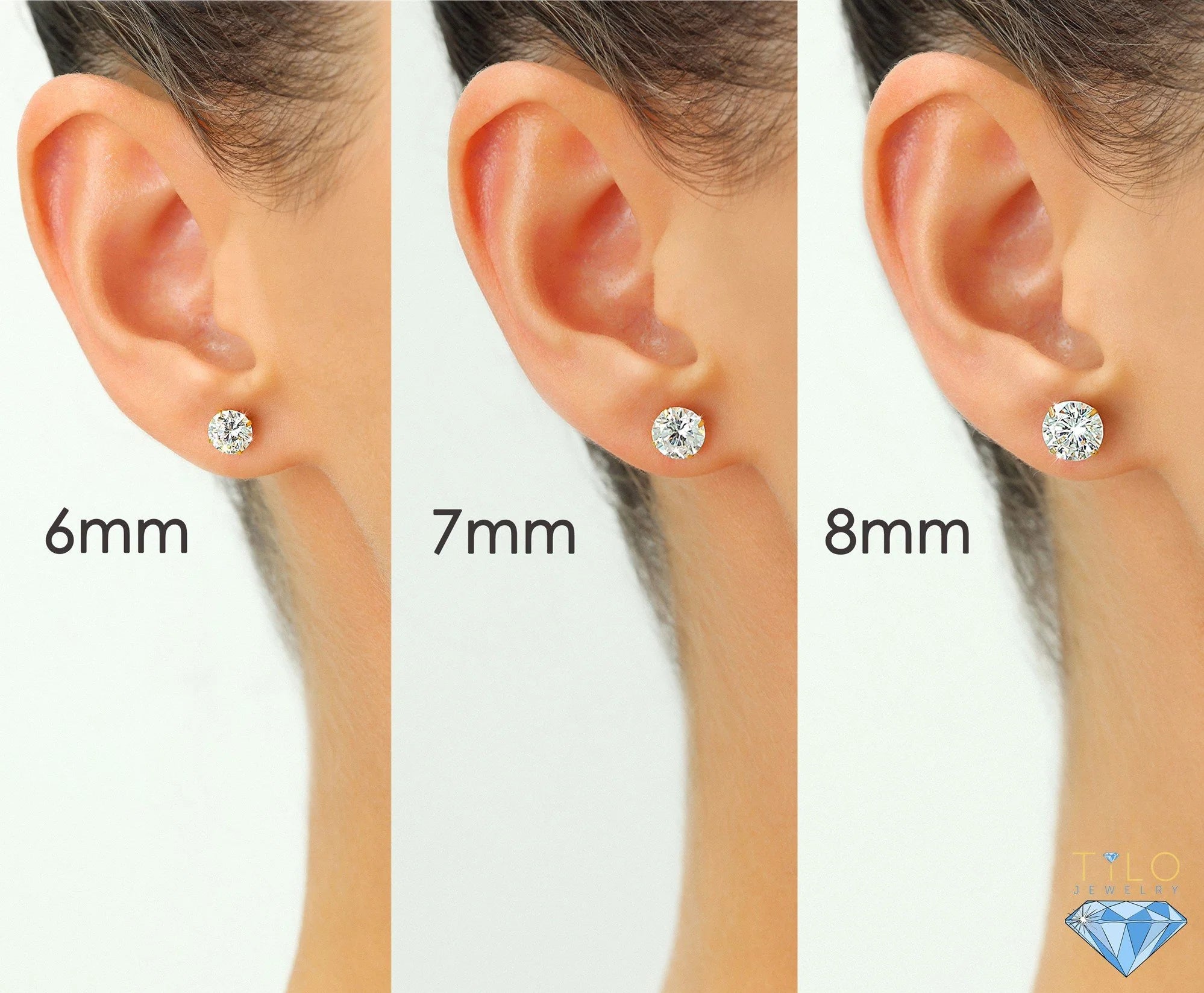 Bundle Set of 3! 14K White Gold Classic Solitaire Stud Earrings, Pushback (Unisex)