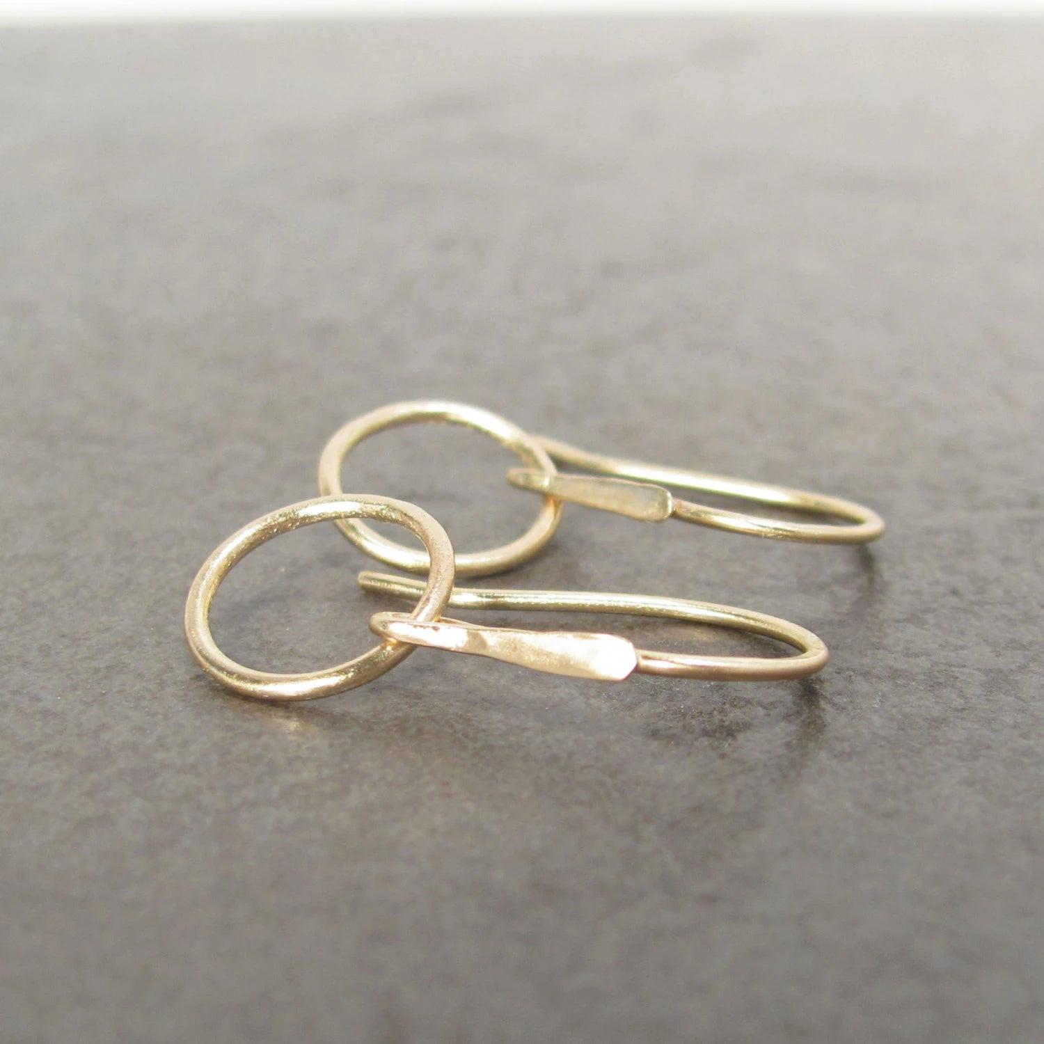 Elegant 14K Gold Minimalist Hoop Dangle Earrings - Timeless Circle Drop Design.
