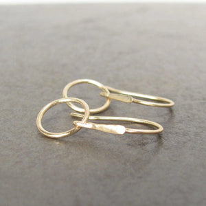 Elegant 14K Gold Minimalist Hoop Dangle Earrings - Timeless Circle Drop Design.