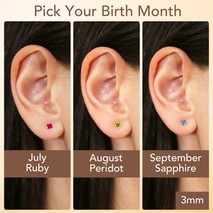 14K Yellow Gold Birthstone Solitaire Stud Earrings, 3Mm, Available in 12 Colors