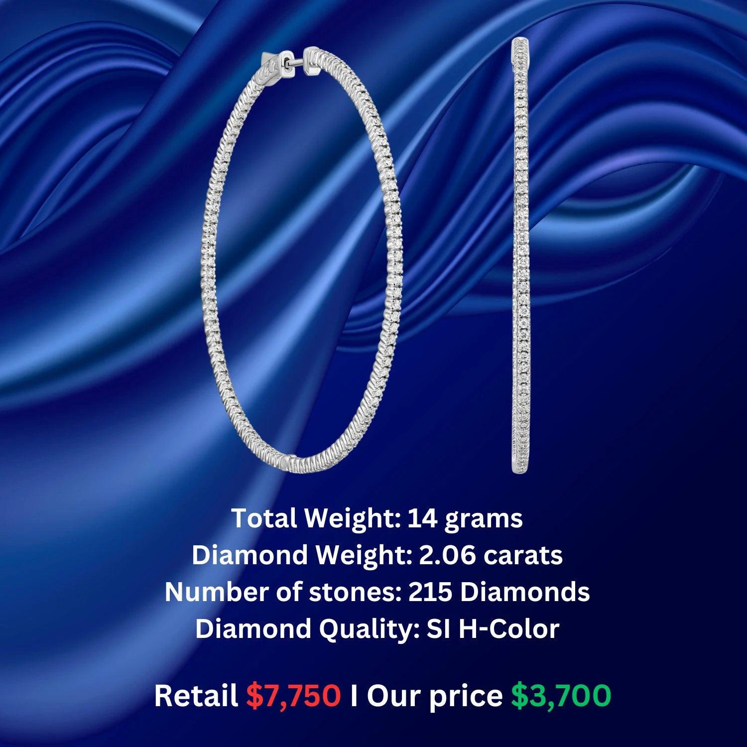 Stunning 14K White Gold 2.06 Carat Diamond Hoop Earrings - Elegance Redefined!.