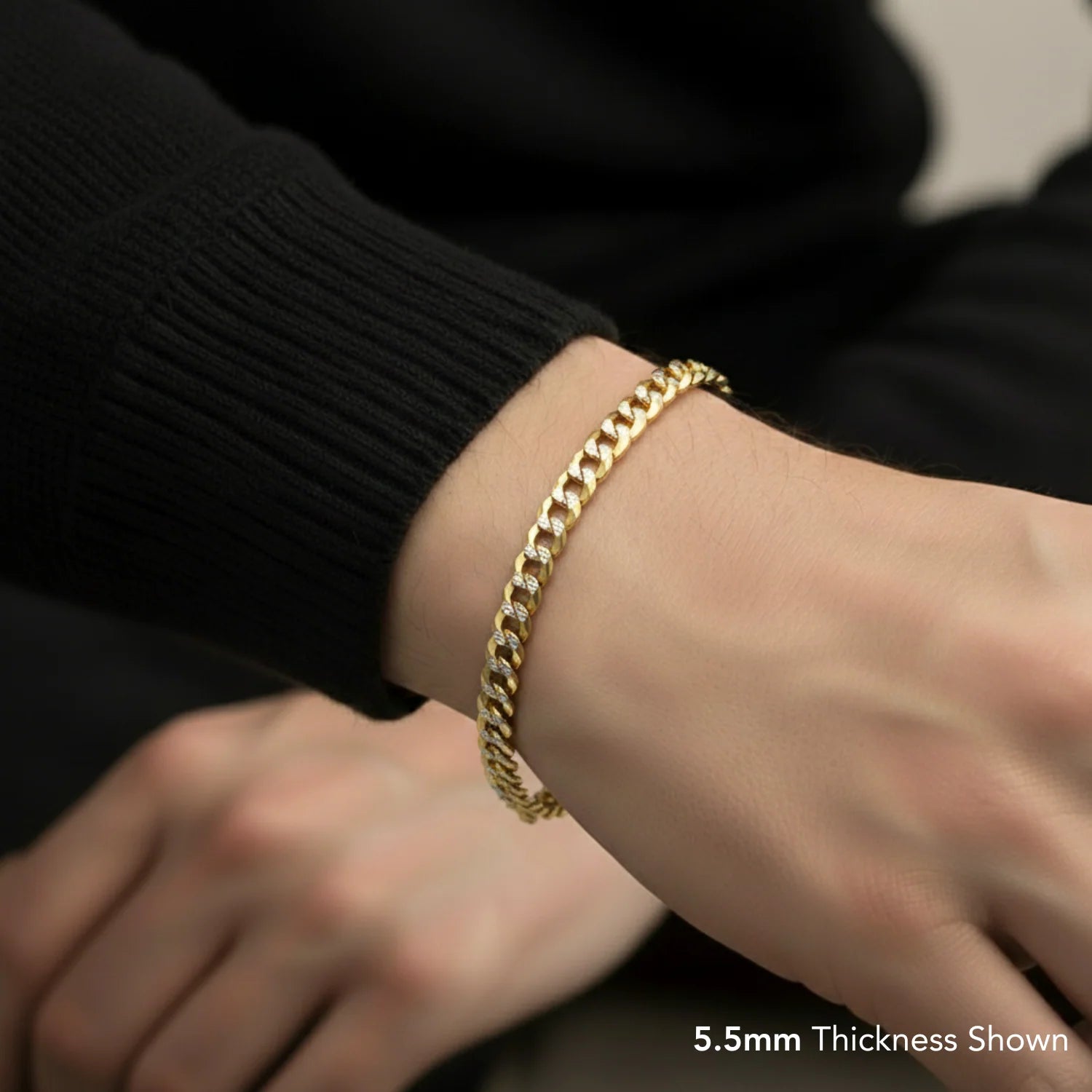 Sterling Silver Two-Tone Gold Plated Curb Chain Bracelet, with Diamond-Cut Engravings