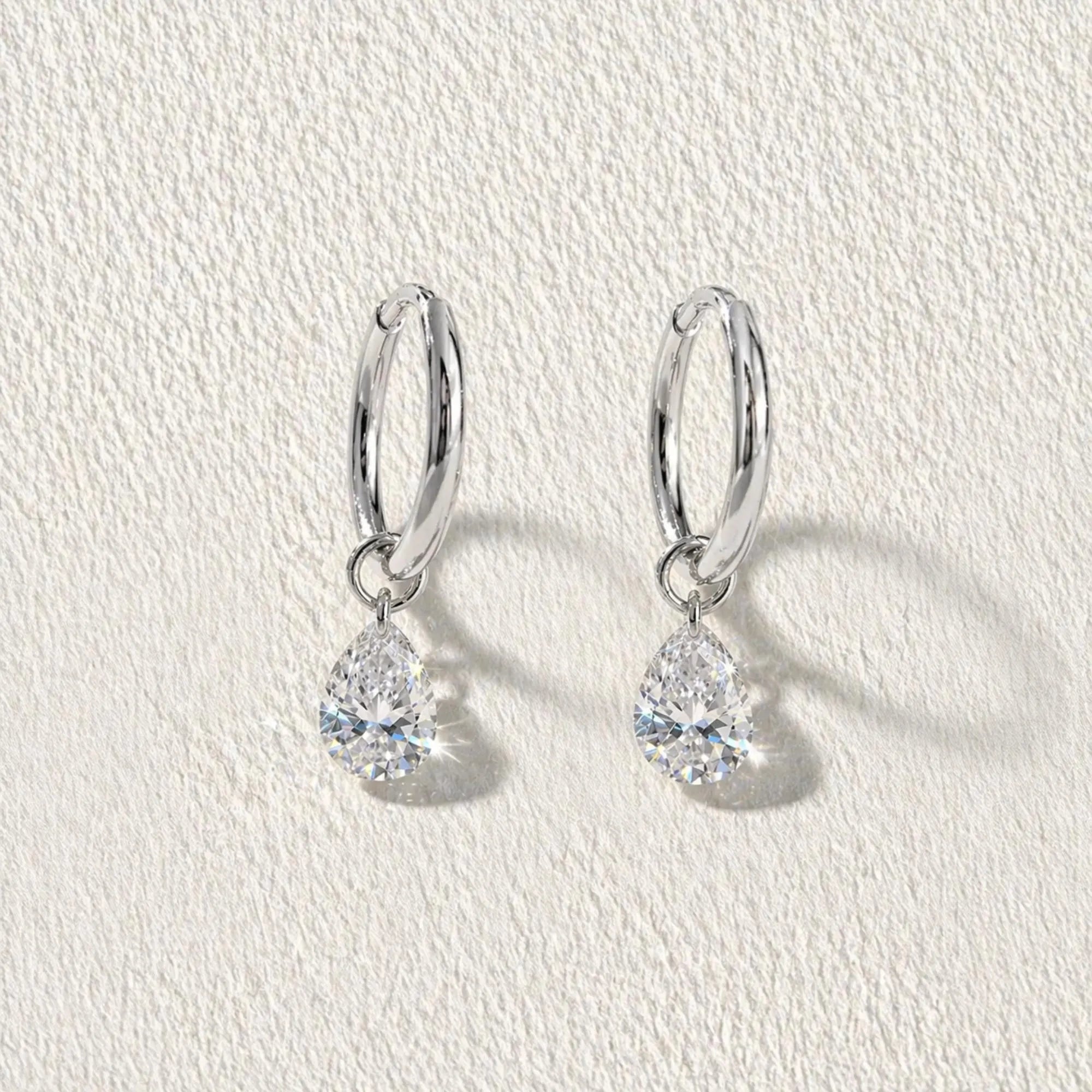 18K Solid Gold Pear Cut Lab Diamond Dangle Huggie Earrings | Minimalist Drop Charm