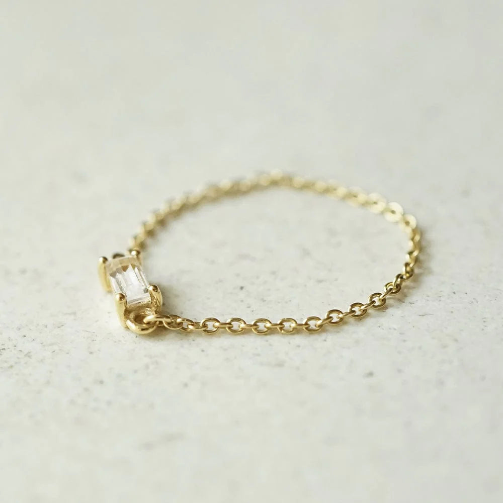 Estée Lalonde Fine Baguette Sapphire Chain Ring 14Ct Solid Gold