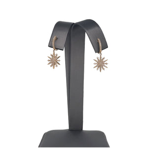 14K Yellow Gold Diamond Starburst Dangle Huggie Earrings