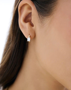 Elegant Emerald Lab Diamond Huggie Earrings - Solitaire Design.