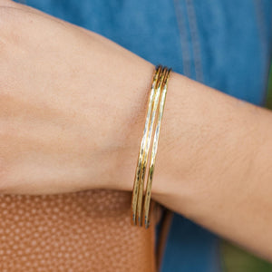 Elegant Trio of Thick Gold Bangles | 14K Gold Filled Hammered Bracelets | Perfect Gift for Every Occasion.