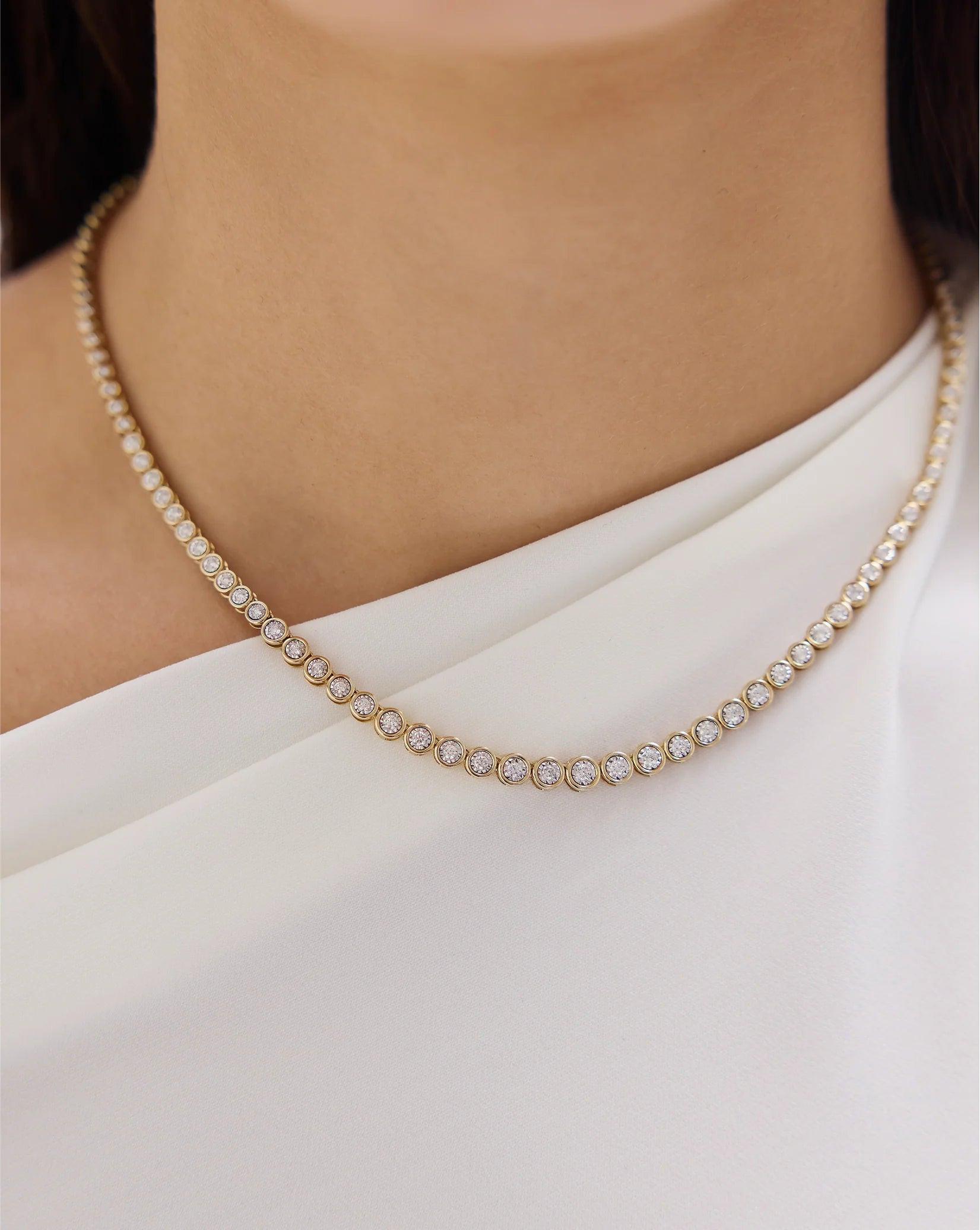 Stunning Graduated Bezel Diamond Tennis Necklace - Elevate Your Elegance.