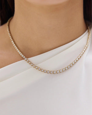 Stunning Graduated Bezel Diamond Tennis Necklace - Elevate Your Elegance.