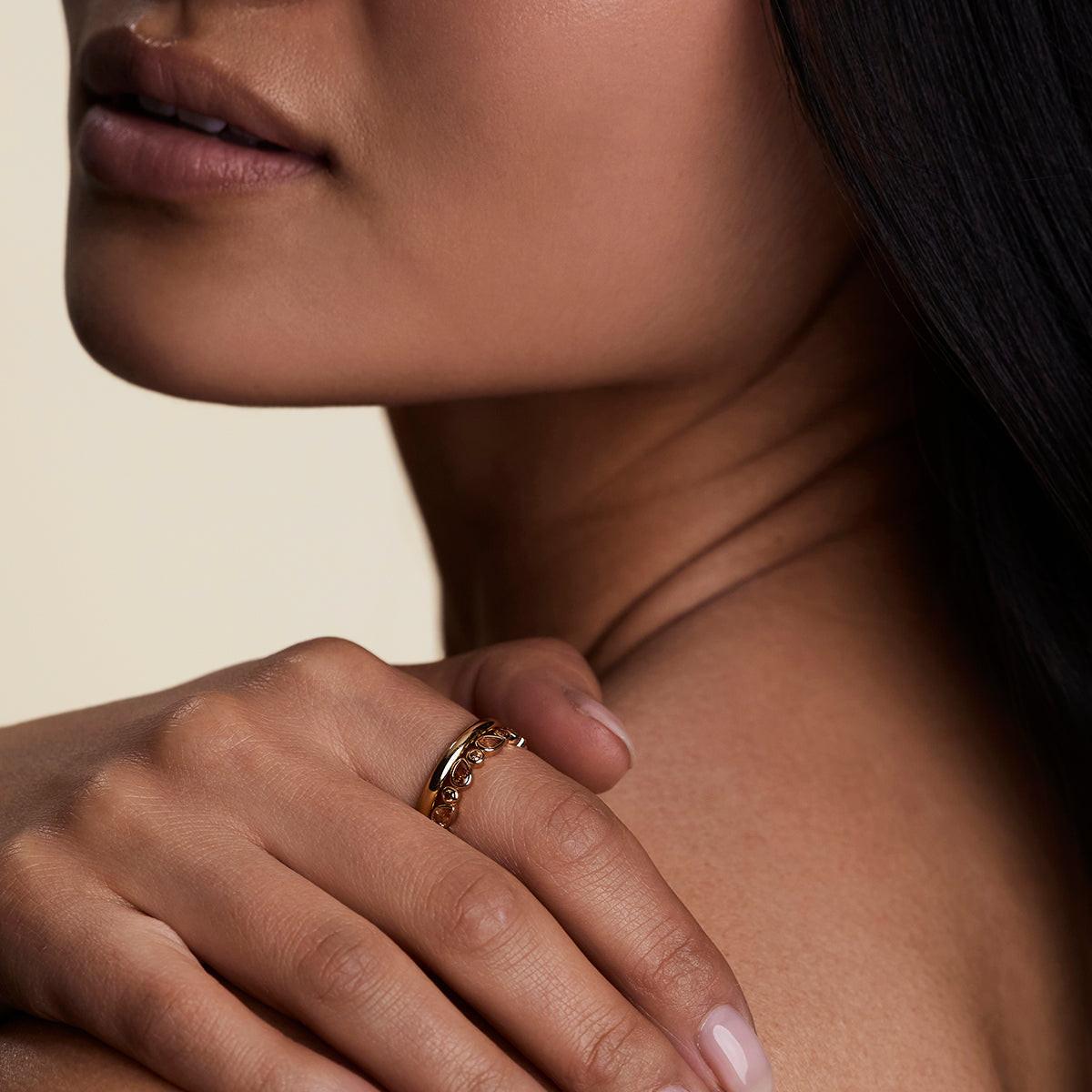 Stunning Gold Sunset Pear Band Ring - Perfect for Every Occasion!.