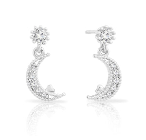 Stunning Tiny Moon & Star CZ Stud Earrings in Sterling Silver.