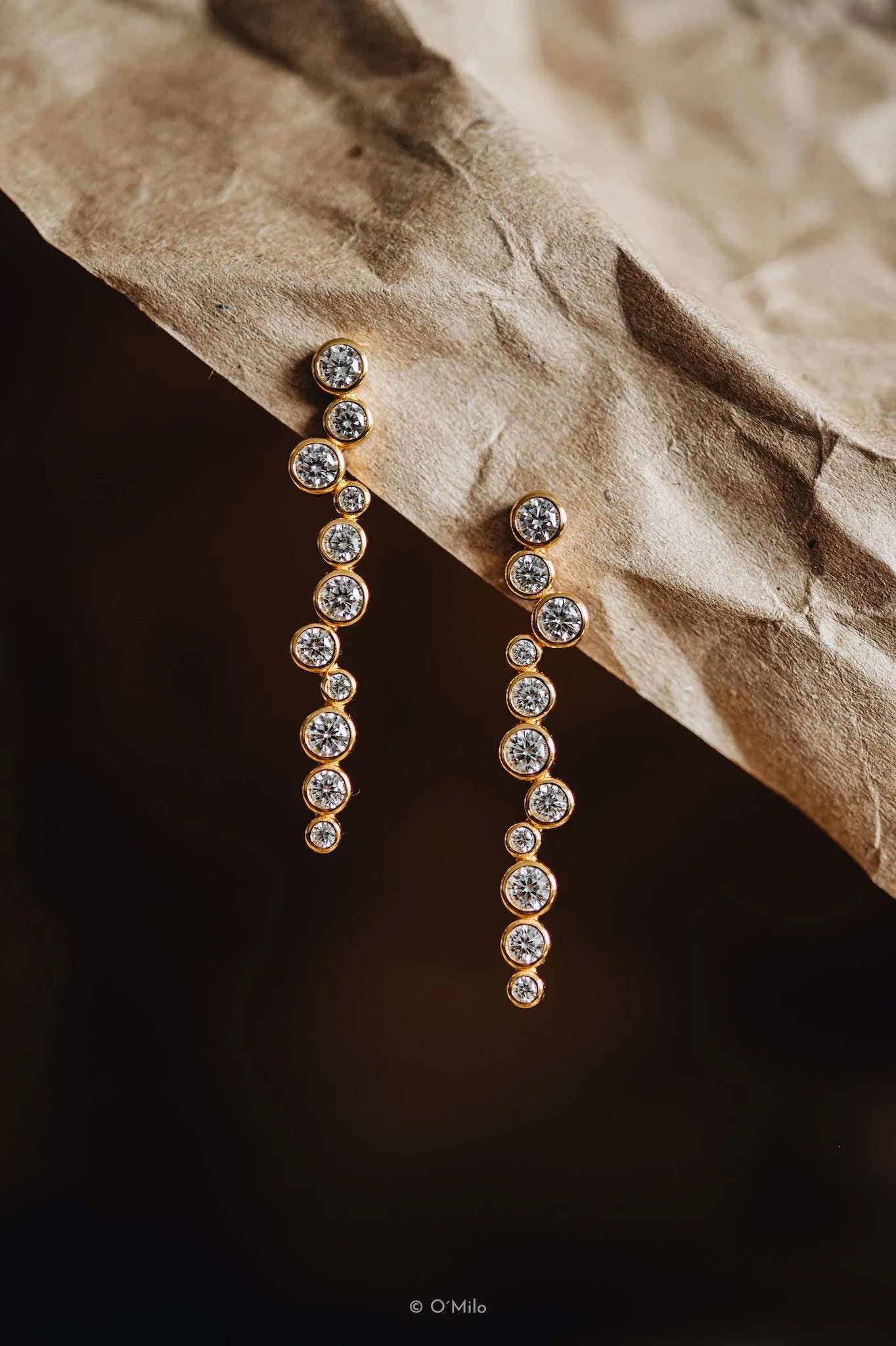 Gold Crystal Drop Wedding Earrings: CZ Diamond Dangle, Sterling Silver "ELEONORA"