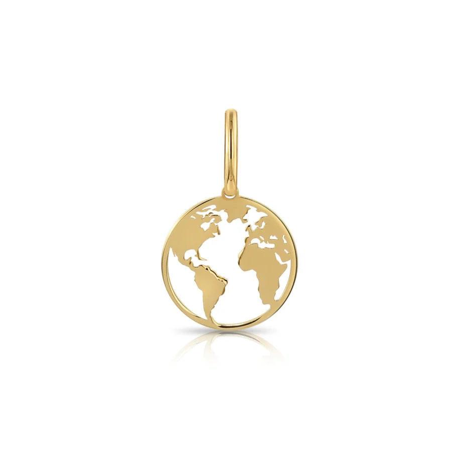 Elegant 14K Yellow Gold World Map Pendant Necklace.