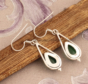 Jade Pear Stone 925 Sterling Silver Earrings, Handmade Designer Jewelry
