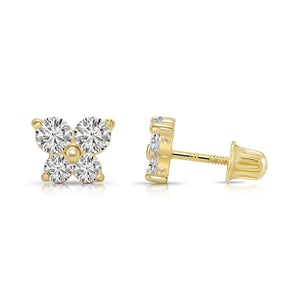 14K Solid Gold Butterfly CZ Stud Earrings, with Secure Screw-Backs