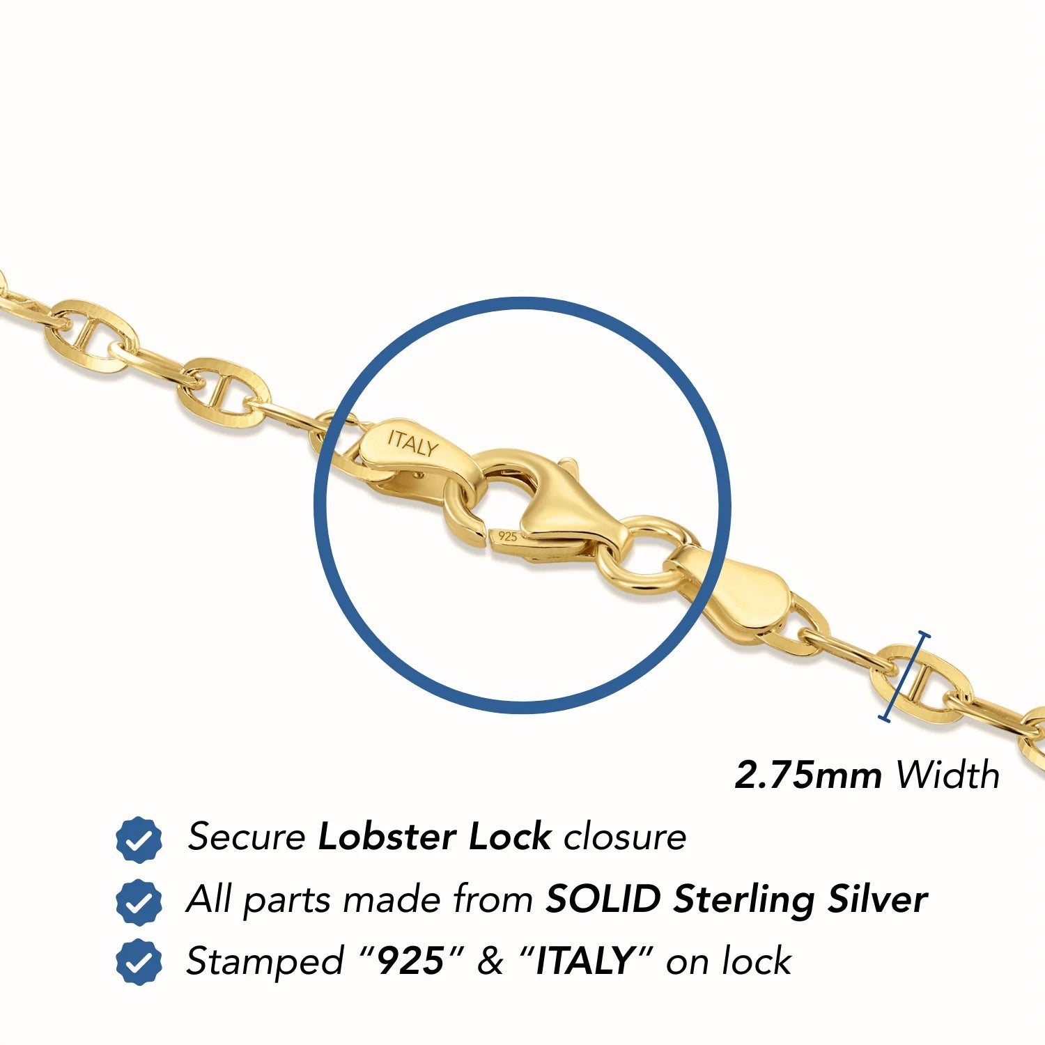 Sterling Silver Gold Plated Mariner Link Bracelet