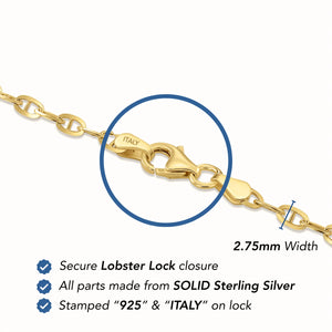 Sterling Silver Gold Plated Mariner Link Bracelet