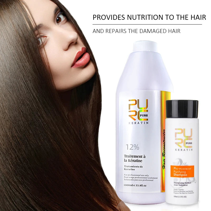 Professional Keratin Hair Treatment Cream Repair Damaged Hair Straightening Smoothing Soft Purifying Shampoo Set Hair Care