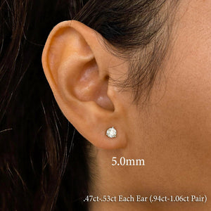 Single 14K Solid Gold Natural Diamond Stud Earring – 3 Prong Martini Setting Half Pair.