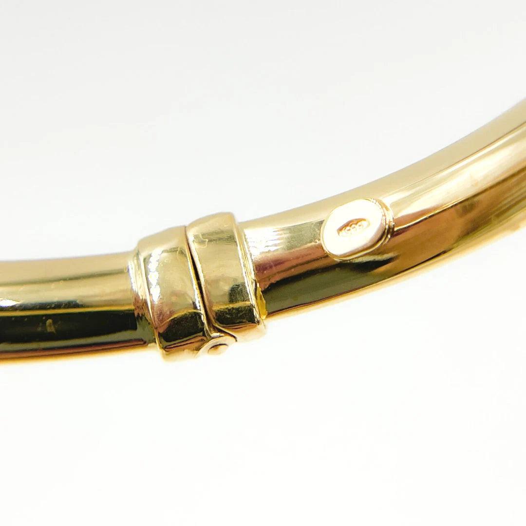 Elegant 14K Solid Gold Hinged Bangle Bracelet - 7 Inch Hollow Smooth Stackable Design.