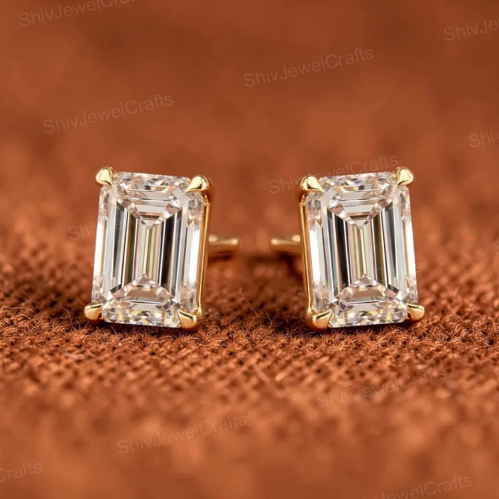 2Ct Emerald Cut Diamond Earrings, Solitaire Emerald Cut Moissanite Earrings, Everyday Diamond Earrings, Emerald Diamond Studs,Gift for Women