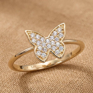 Dazzling 14K Yellow Gold Diamond Butterfly Ring - Perfect 0.12Ctw Gift for Her Birthdays & Everyday Elegance.