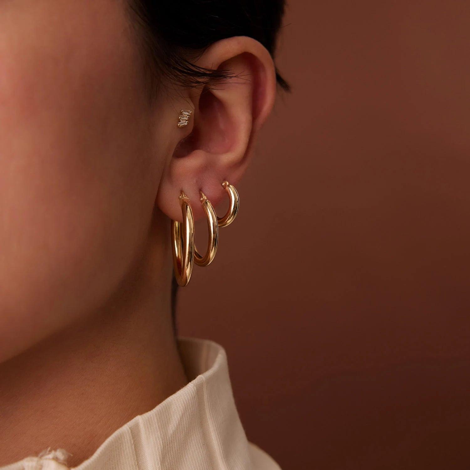 Dainty 14K Gold Hoop Earrings - 3MM Thickness, Available in Small, Medium & Large Sizes, sold as a Pair.