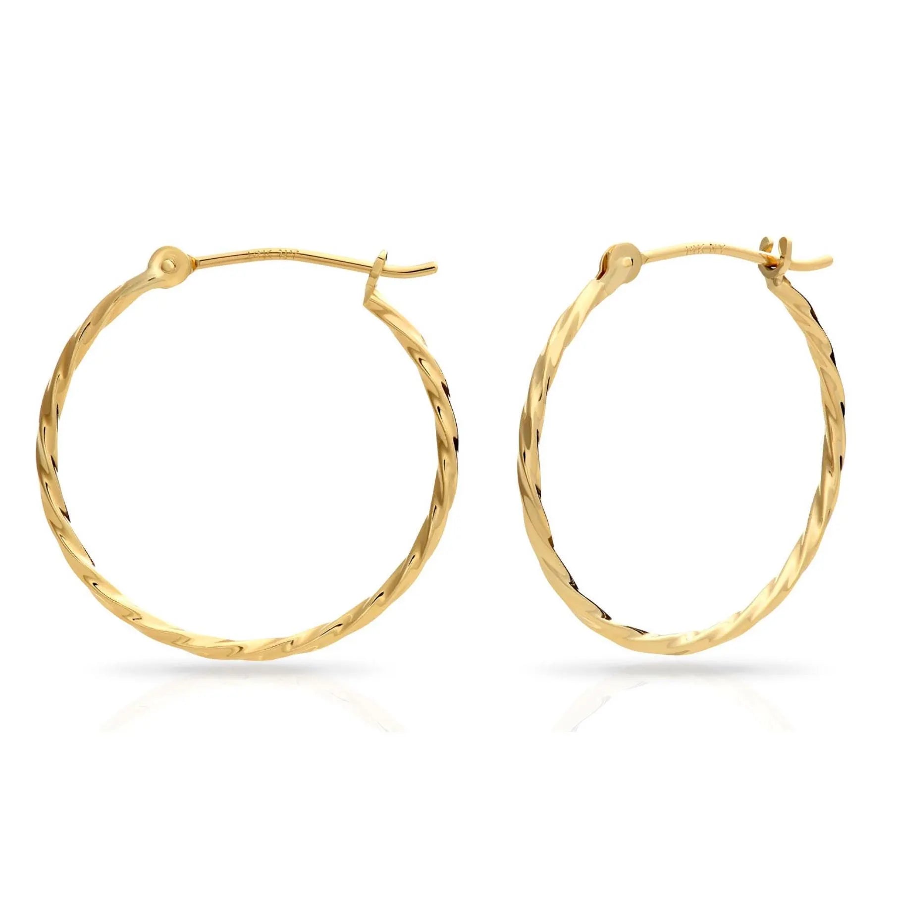 14K Yellow Gold Twisted round Hoop Earrings, 1Mm Thin, Available in All Sizes, Handmade by TILO Jewelry