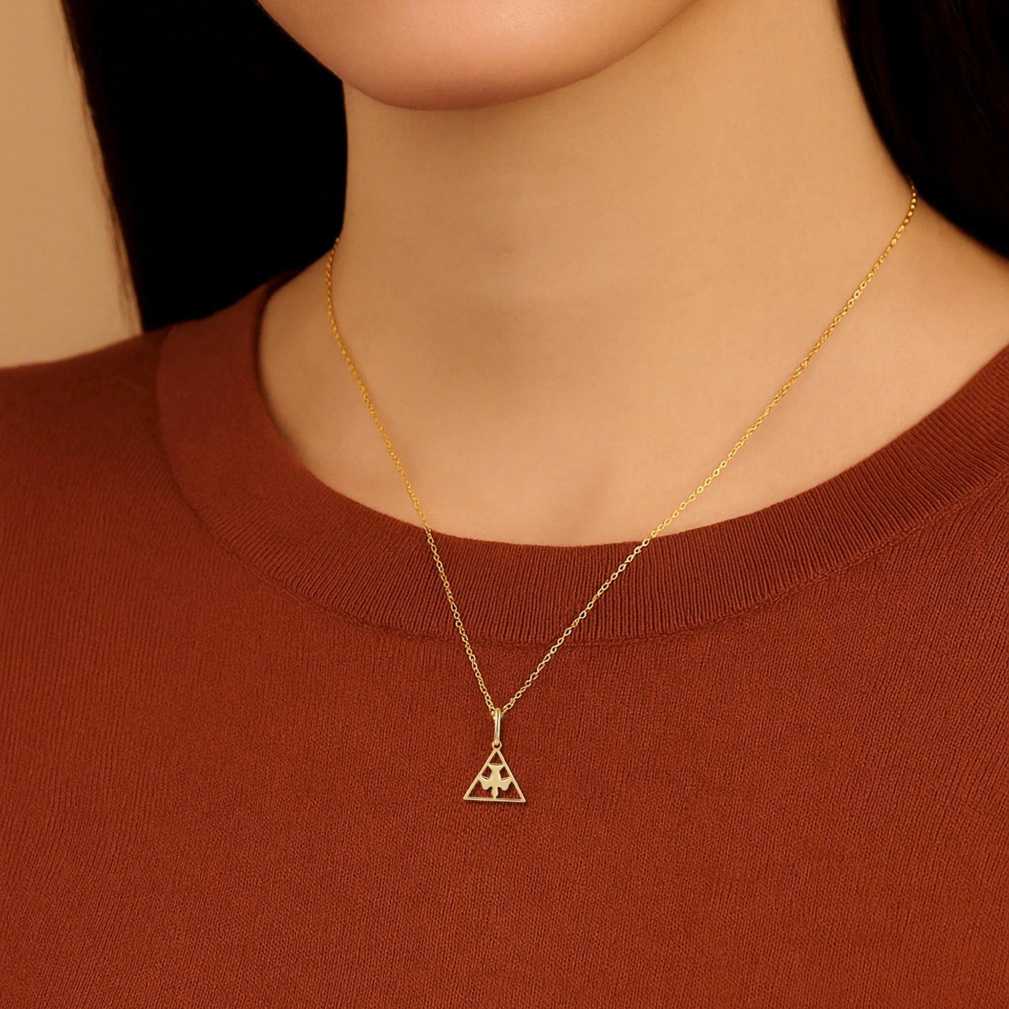 Stunning 14K Yellow Gold Flying Bird Triangle Pendant Necklace - Perfect 18" Gift!.
