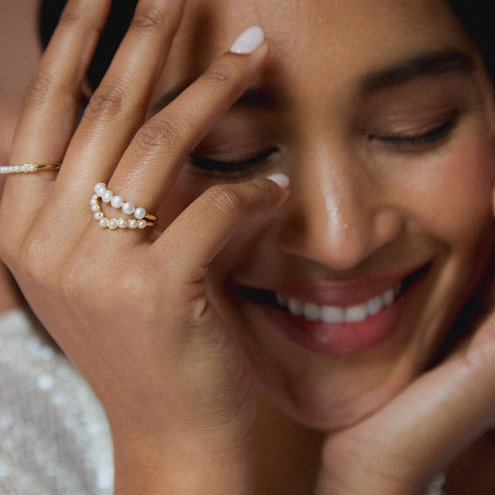 Chunky Pearl Band Ring 18Ct Gold Plate