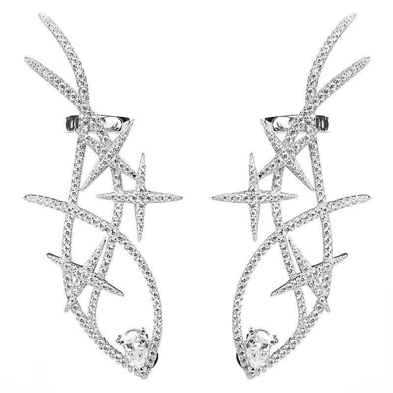 Sterling Silver Cubic Zirconia Shooting Star Ear Cuff Climbers