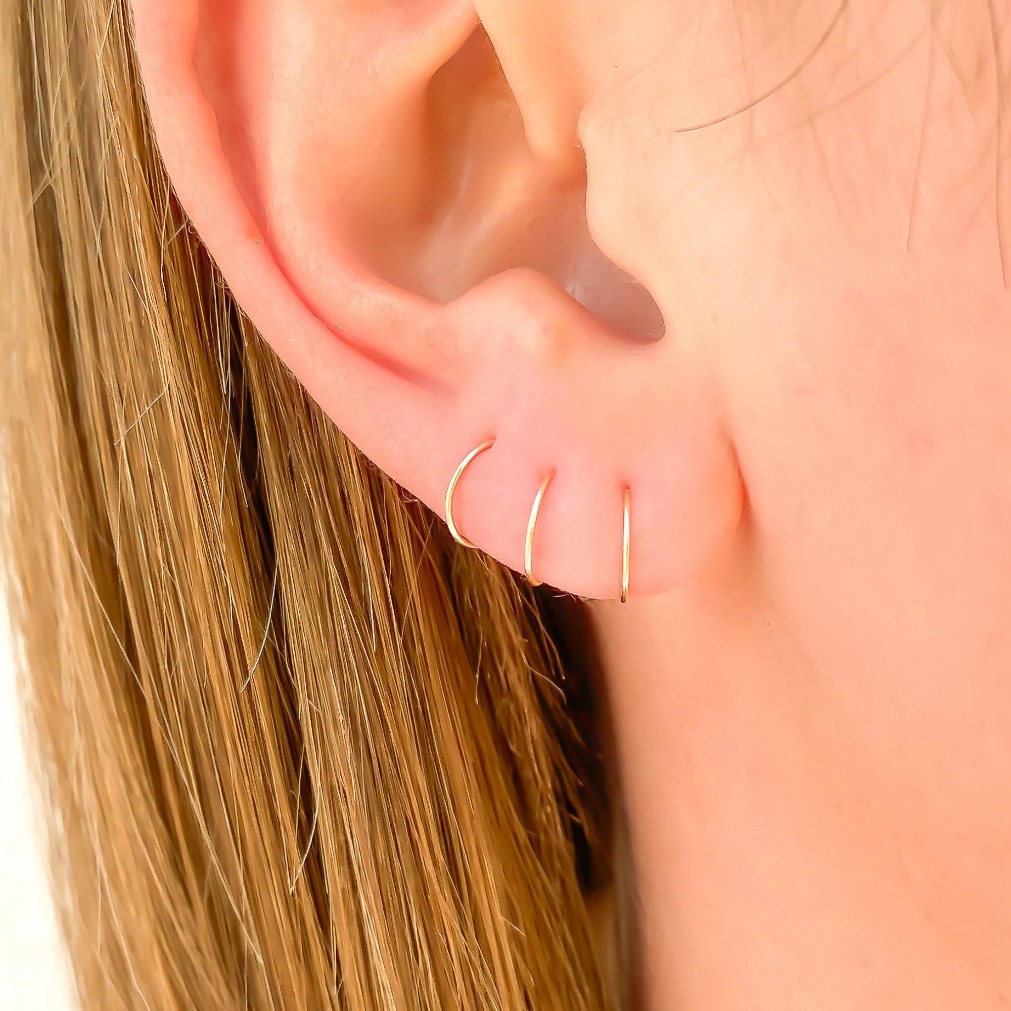 Elegant 14K Solid Gold Huggie Hoop Earrings - Dainty Minimalist Design, Available in Singles or Sets.