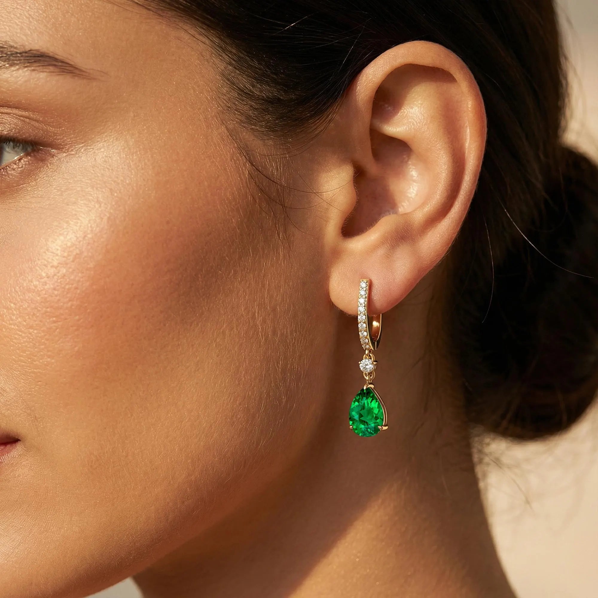 Birthstone Emerald Diamond Earrings, Dangle Emerald Drops, May Birthstone Bridal Earrings