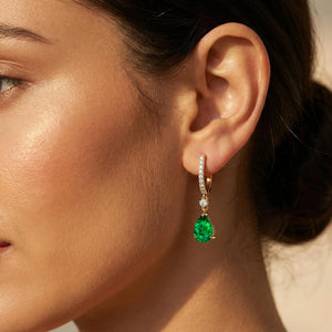 Birthstone Emerald Diamond Earrings, Dangle Emerald Drops, May Birthstone Bridal Earrings