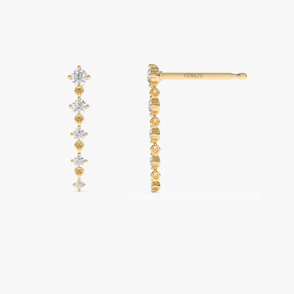 Dangle & Drop Earrings / 14K Gold Dangling 4 Prong Natural Diamond Drop Earrings by Ferkos Fine Jewelry