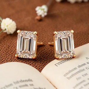 2Ct Emerald Cut Diamond Earrings, Solitaire Emerald Cut Moissanite Earrings, Everyday Diamond Earrings, Emerald Diamond Studs,Gift for Women