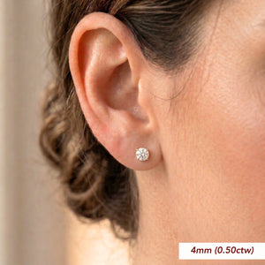 14K White Gold Lab Diamond Stud Earrings, CVD Brilliant Solitaire round Diamond Studs, Pushback