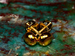 Elegant 24K Solid Gold Hammered Ball Stud Earrings - 5mm Threaded Design.