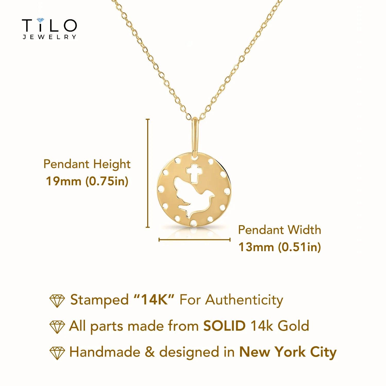 Elegant 14K Yellow Gold Dove & Cross Pendant with 18" Necklace - A Timeless Symbol of Faith.