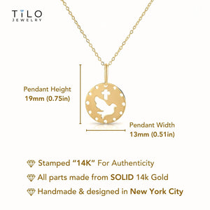 Elegant 14K Yellow Gold Dove & Cross Pendant with 18" Necklace - A Timeless Symbol of Faith.