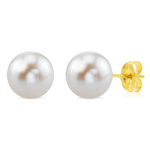 14K Yellow Gold Classy Freshwater Pearl Stud Earrings, 7Mm
