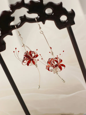 Handmade Japanese Kanzashi Earrings,Glass Resin,Spider Lily Earrings,Anime Accessories,For Wedding, Hanfu Hair Accessoriess,Cosplay Costume